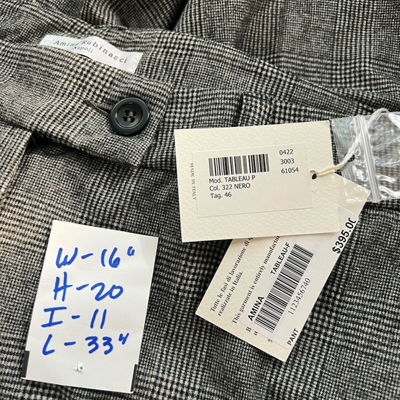 Amina Rubinacci Women's Wool Pants Italy checkered Black White Size 46/10 - Picture 10 of 10
